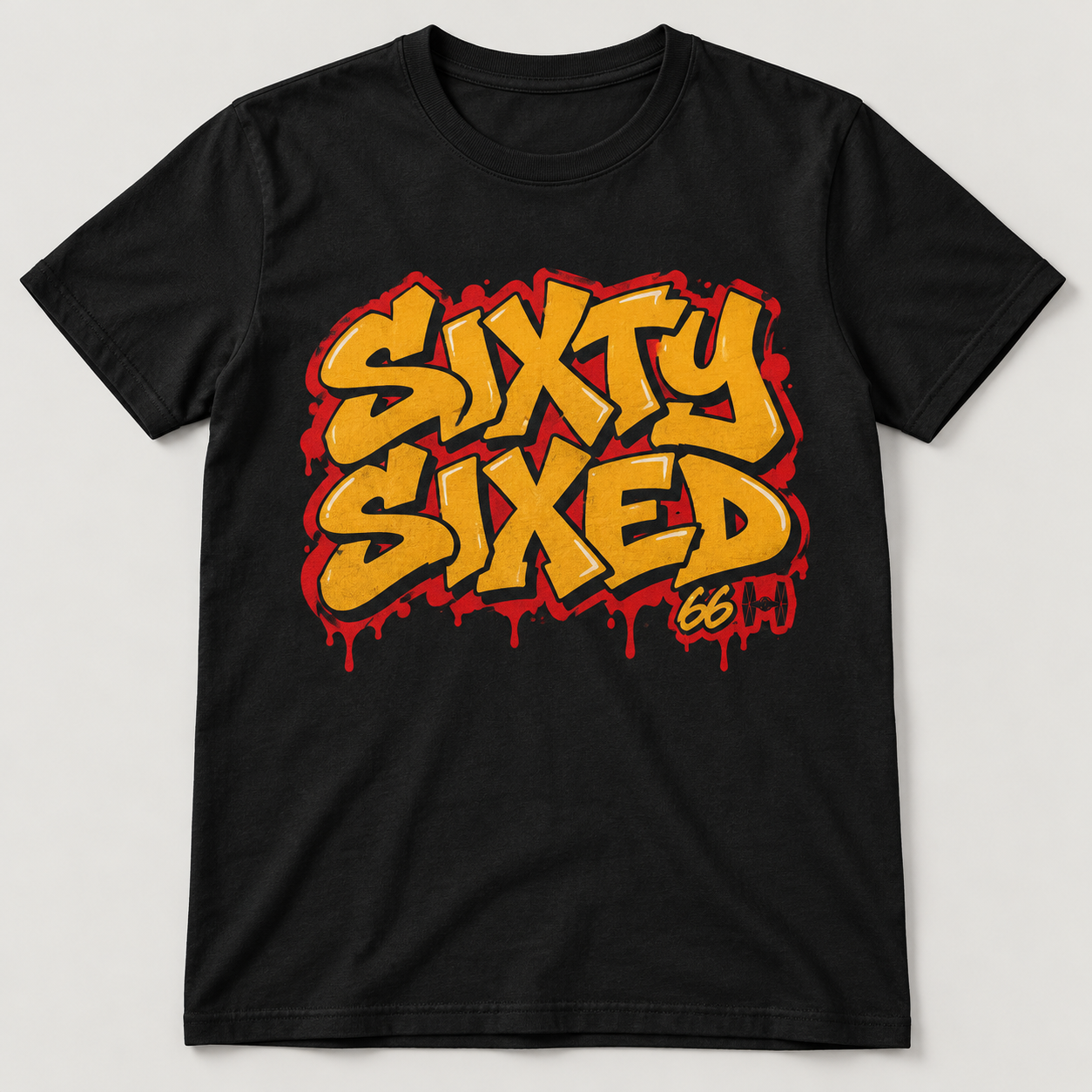 SixtySixed — Wild Type — An original SixtySixed graffiti piece with stacked lettering, a 66 tag and a small TIE fighter flourish.
